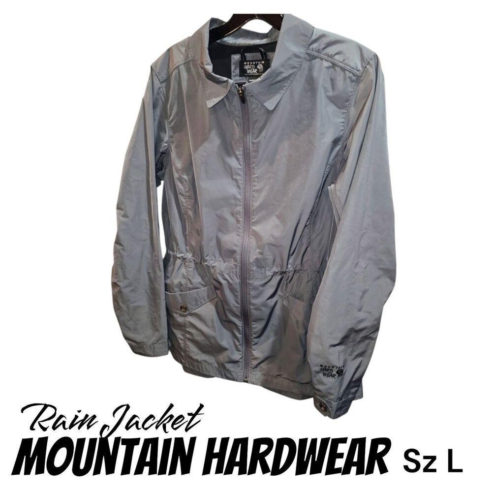 Mountain HardWear Sz L Gray Full Zip Collar Windbreaker Trail Rain Logo Jacket